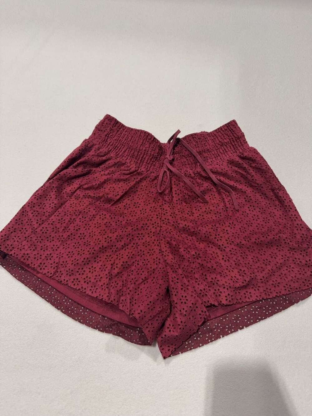 Maurices Women's Maroon Eyelet Smocked Waist Drawstring Shorts Size S
